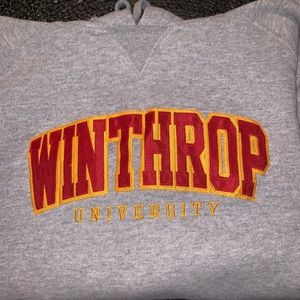 Gray Winthrop university sweatshirt with hood